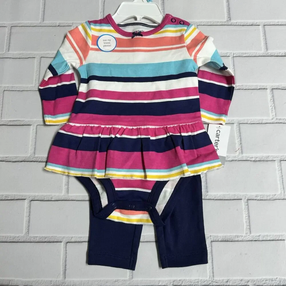 Carter's Striped Peplum Bodysuit & Leggings Set Baby Girls Size 6 Months